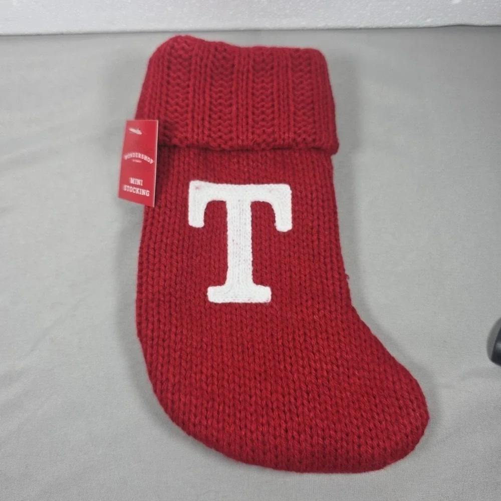 Letter T Wondershop Monogram Mini Christmas Stocking Initial Red Knit Target